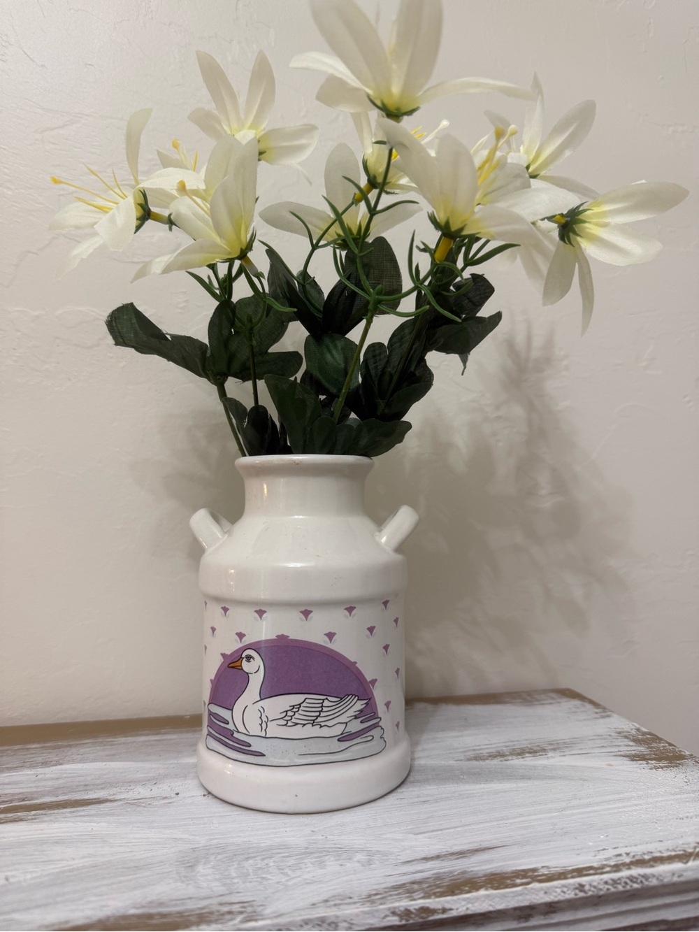 Vintage Looking White Ceramic Goose Crock Vase / Farmhouse Decor ~ 5"
